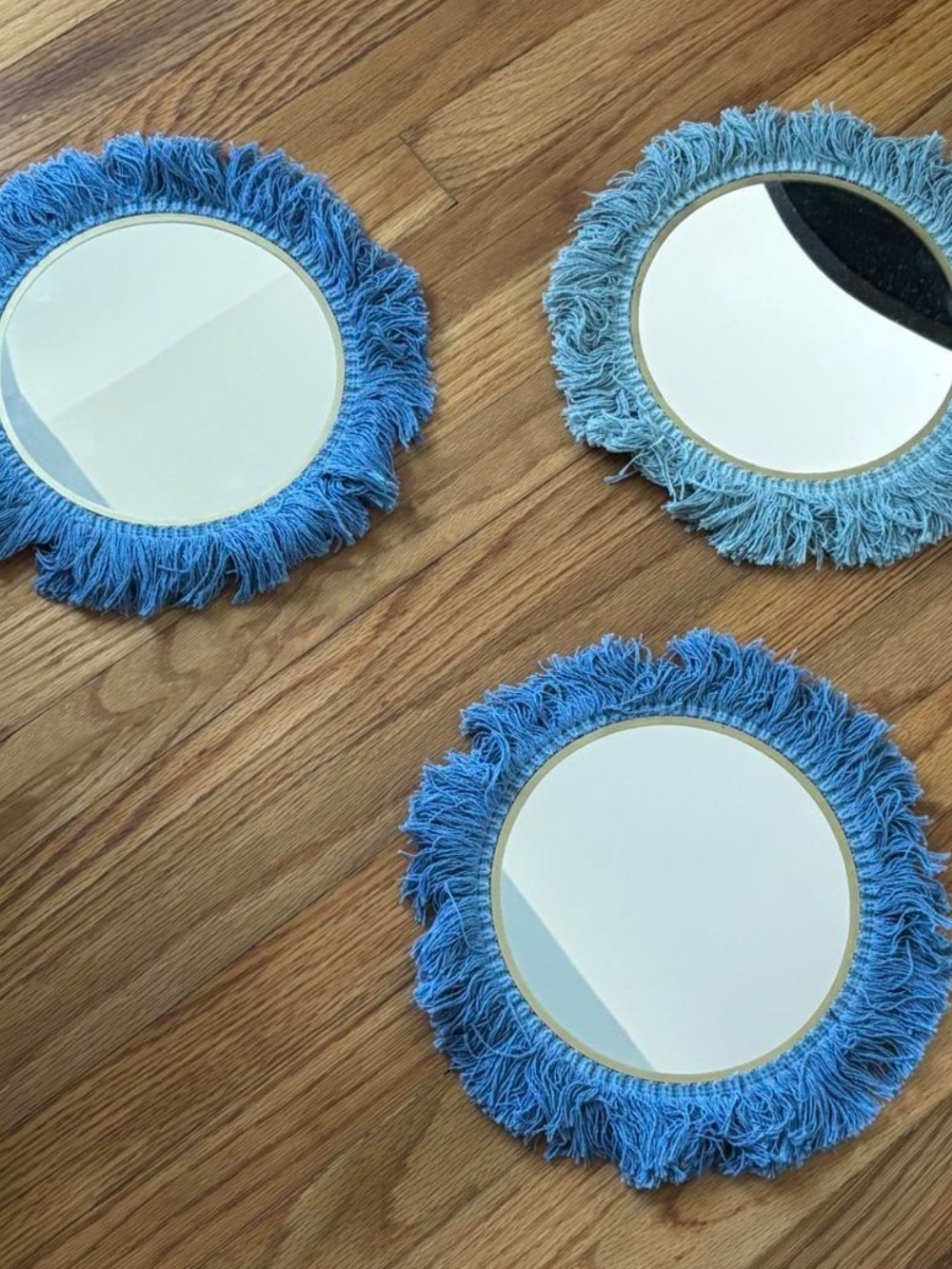 Boho Fringe Round Wall Mirror - Blue